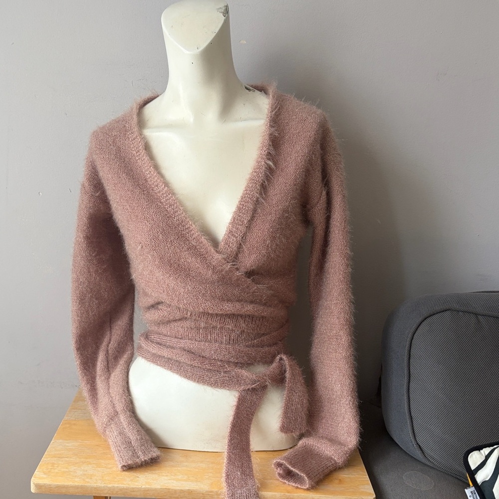 Lovers + Friends Fuzzy Wrap Tie Crop Cardigan